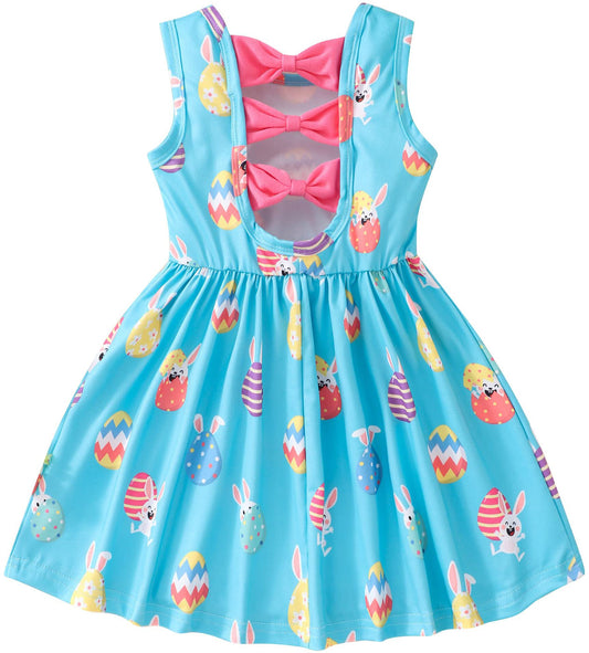 Popshion Easter Dresses for Girls Easter Bunny Clothes Toddler Summer Tank Dress Easter Bunny Outfit for Kids Girls Bowknot Dress 5-6T 1404