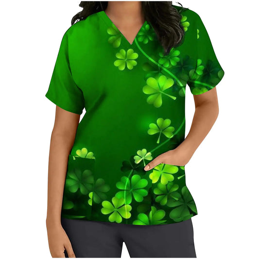 W-522 Lime Green St. Patricks Day Ladies Short Sleeve Top Graphic Blouses for Juniors Vneck Work Scrub Happy Gift St Patricks Day Uniform Summer Fall Shirts 2025 Clothing RO S
