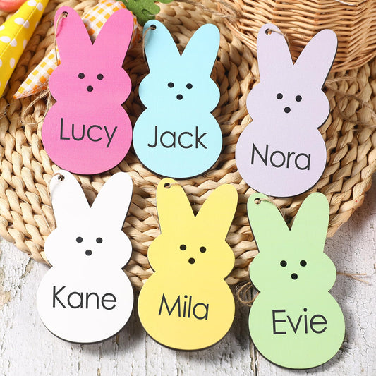 Easter Decorations-12PCS Easter Basket Name Tags-DIY Blank Wooden Easter Bunny Tag-Farmhouse Easter Gifts Tags for Easter Spring Party Favor Decoration Supplies (Bunny)