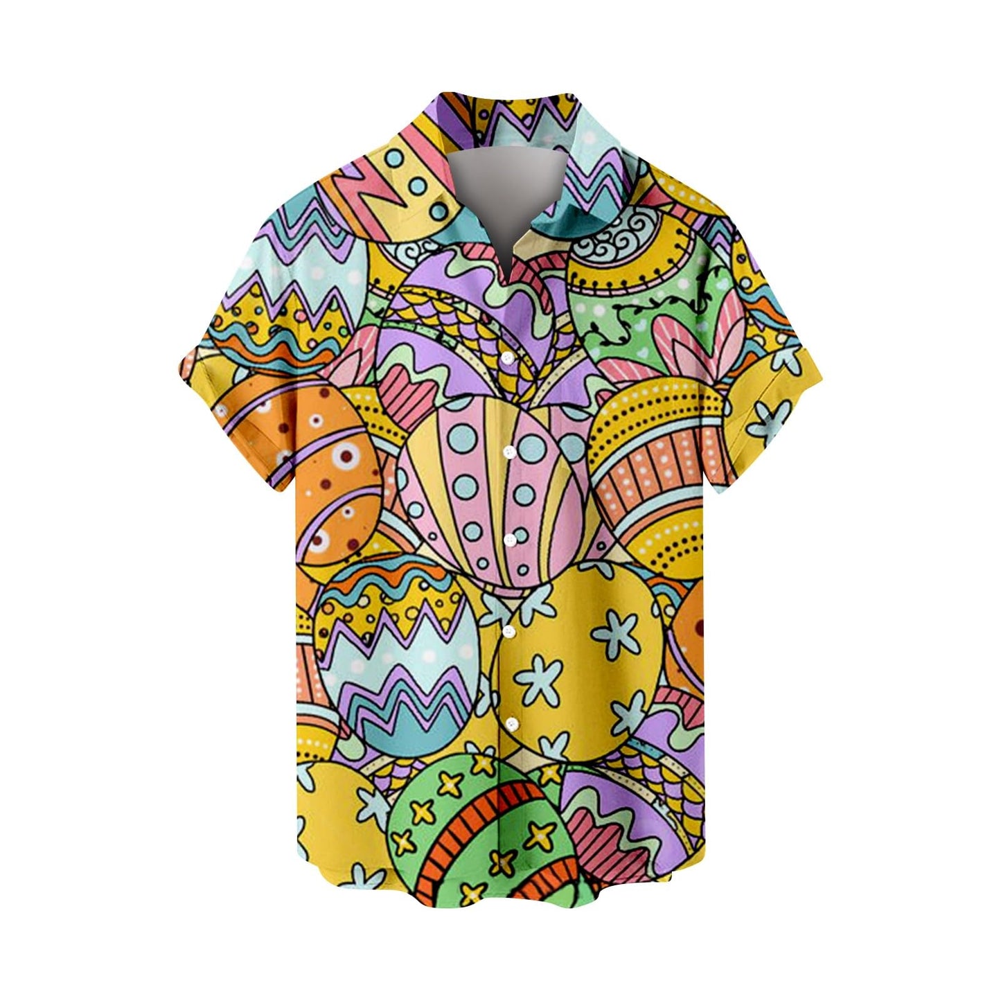 Hawaiian Shirts for Men Easter Day Bunny Print Mens Casual Shirts Mardi Gras Short Sleeve Button Down Beach Bowling Shirts(02#Yellow4X-Large)