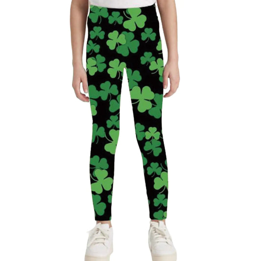 Deresagrl St Patricks Day Leggings for Girls Shamrock Pants Irish Print Green Lucky Clover Kids Tights