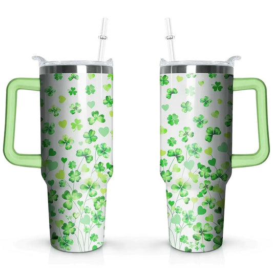 aienssfwe 40oz St Patricks Day Tumbler St Patricks Day Tumbler Green White Shamrocks Lucky Irish Gifts for Women Men Stainless Steel Double Walled Vacuum Cup